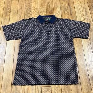 Vintage North 44 Polo Shirt Mens L Geometric Print Short Sleeve Button Up